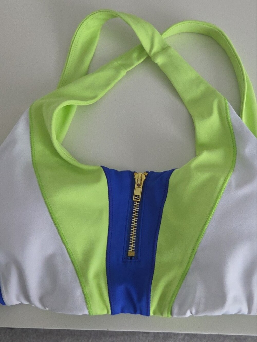 Cleo Harper X Kelsey Wells Neon Lime, Royal Blue & White Zip Front Bra